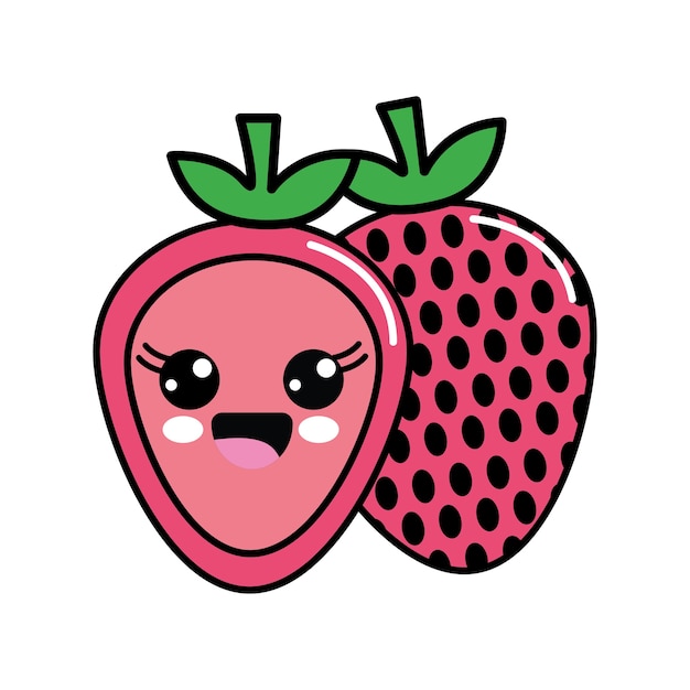 Icona della fragola di colore kawaii spaventato