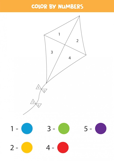 Цветной кайт по номерам. раскраска для детей.