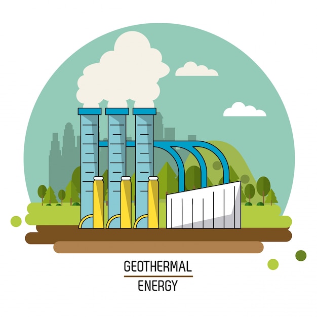 Color landscape image geothermal energy production plant