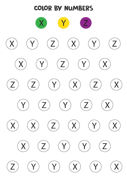 Lettere dell'alfabeto colorate secondo l'esempio. gioco di matematica per bambini.