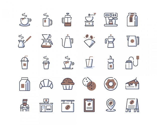 Vector color-line coffee shop icons