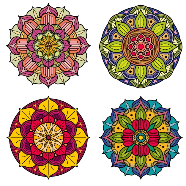 Color mandalas indian and chinese floral vector patterns