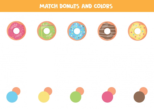 Color matching game for kids. Cute cartoon donuts.