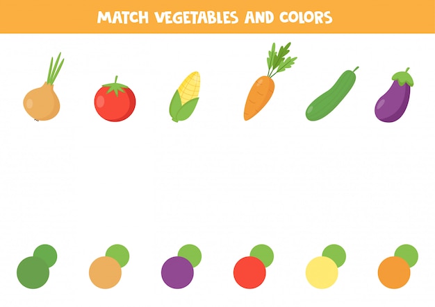 Color matching game for kids. Set of cartoon vegetables.