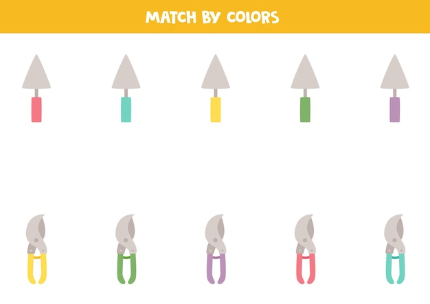 Color matching game for preschool kids Match gardening tools by colors