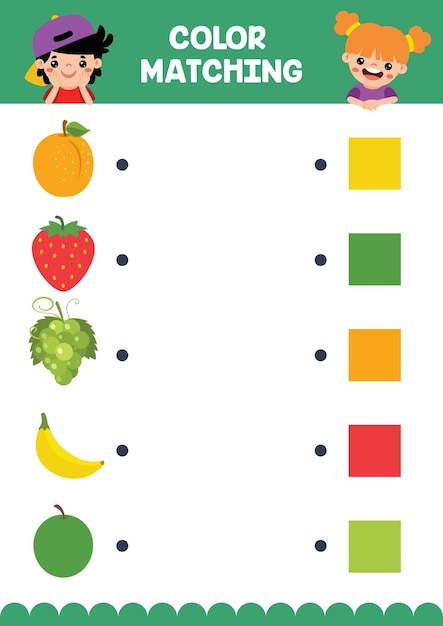 Foglio di lavoro per la corrispondenza dei colori per bambini