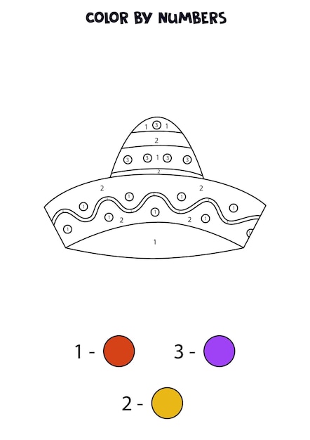 メキシカンハットを数字で塗り絵 子供用ワークシート