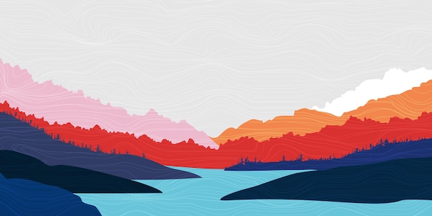 Color mountains near water chinese style