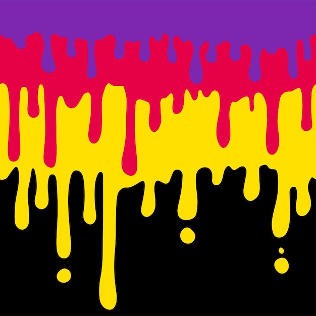 Vector color paint dripping seamless borders set vector paint colorful ink drips silhouettes set liquid flowing stains abstract splatter design elements on black background