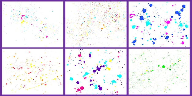 Vector color paint splatter background. paint bright splashes and drops. decorative abstract brush inkblots set. stains and splashes on white. colorful dirty watercolor splats vector illustration