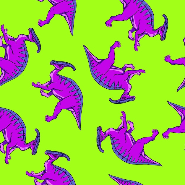 Color pattern of hadrosaurs on light green background in hand drow style for print and design vector