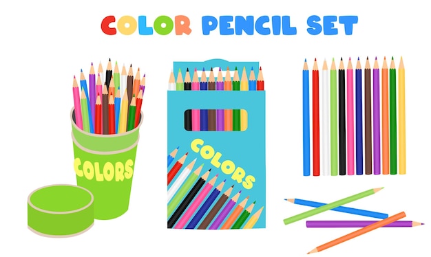 Vector color pencil vector set back to school concept school supplies vector color pencil on the floor