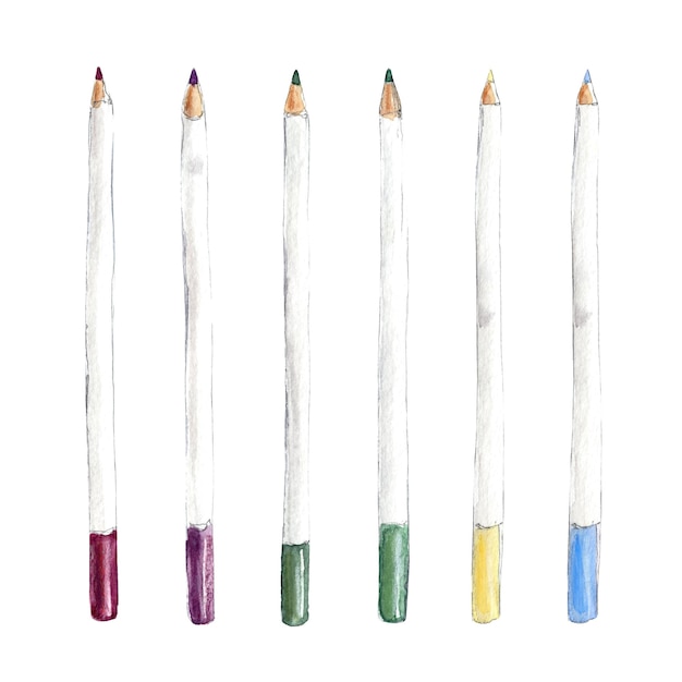 Color pencils clipart watercolor and ink hand drawn illustrations