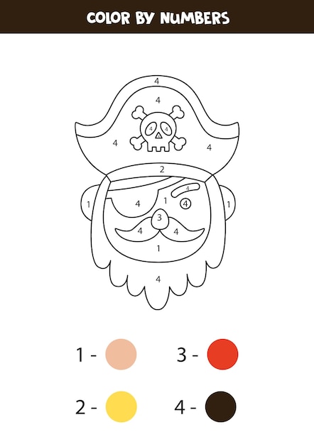 Color pirate by numbers worksheet for kids