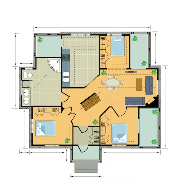 Vector color plan country house