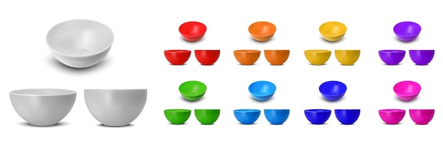 Vector color plastic rice and noodle bowl