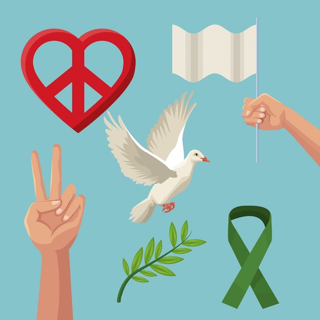 color poster icons of peace and love symbols