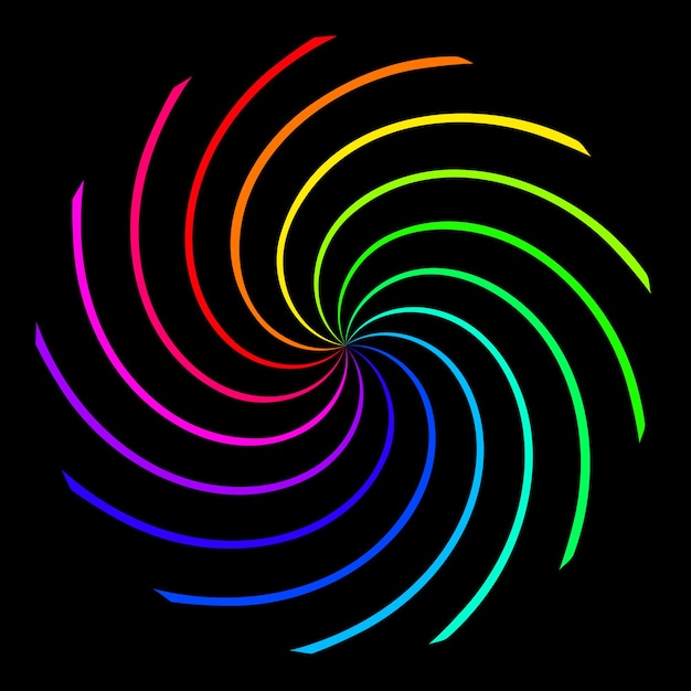 Vettore spirale color arcobaleno su sfondo nero