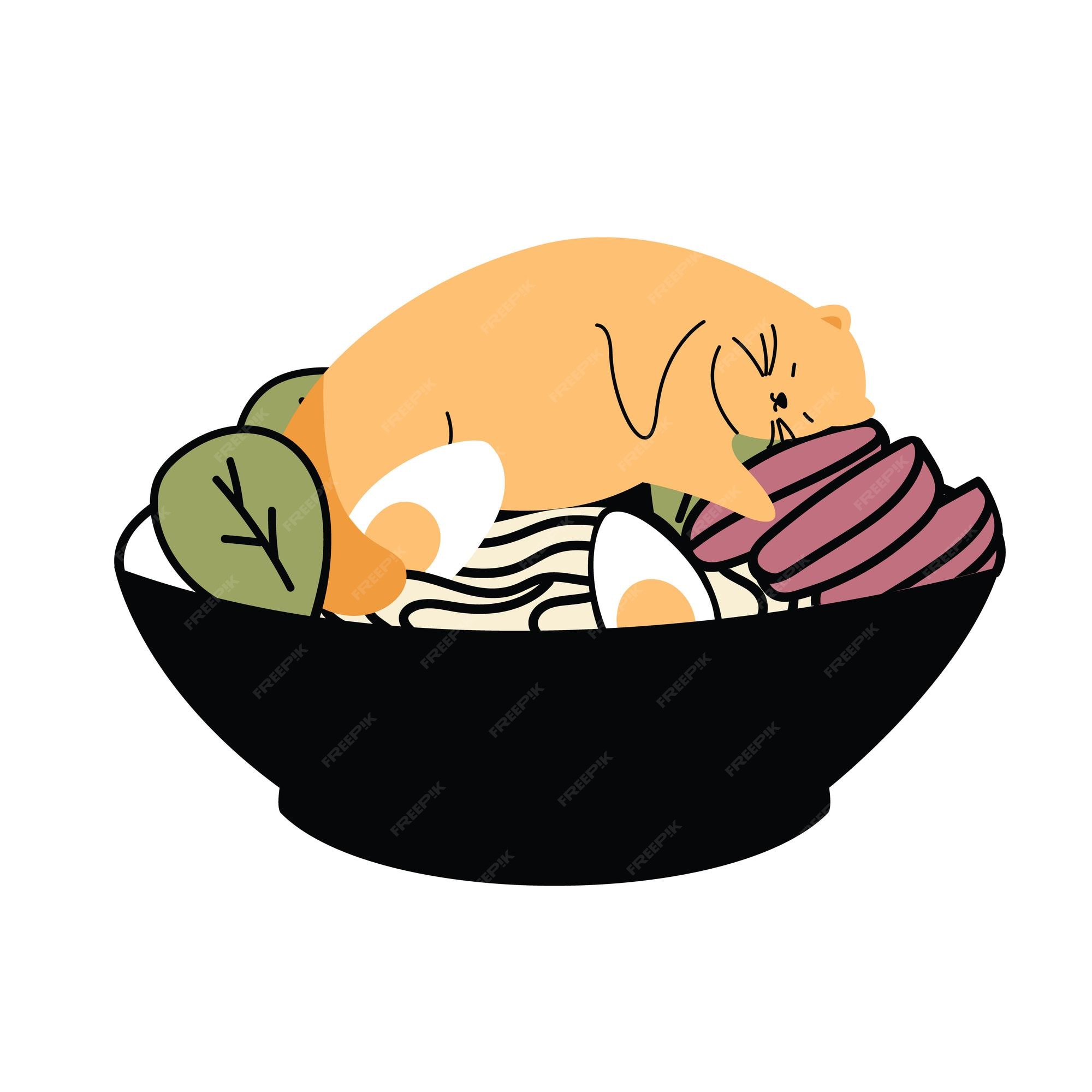 Fun Happy Anime Cat Enjoying a Bowl of Ramen Noodles | Poster