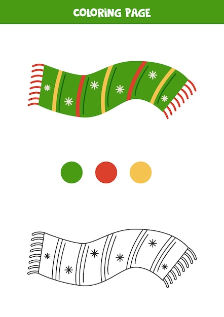 Color red and green winter scarf Worksheet for kids