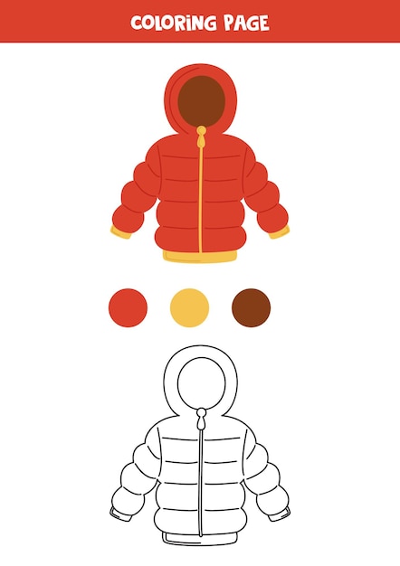 Color red winter jacket worksheet for kids