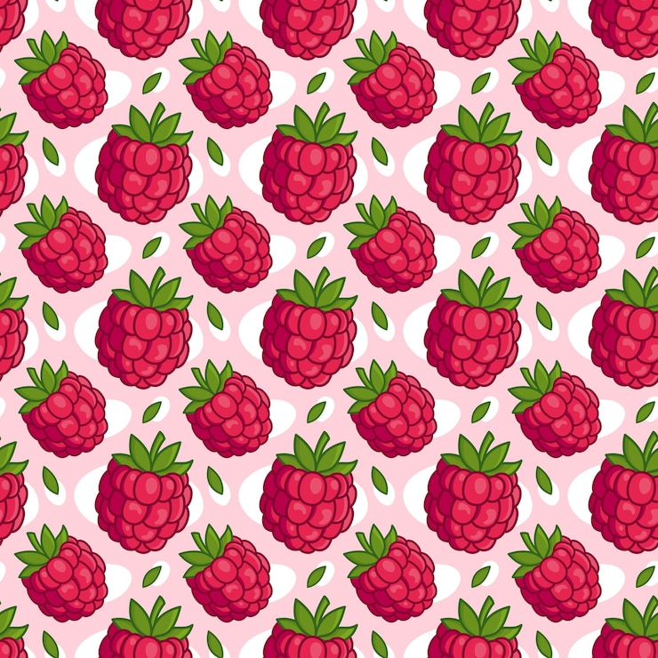 Vector color seamless pattern of red raspberries bright berry pattern for printing vector background for packaging and textiles