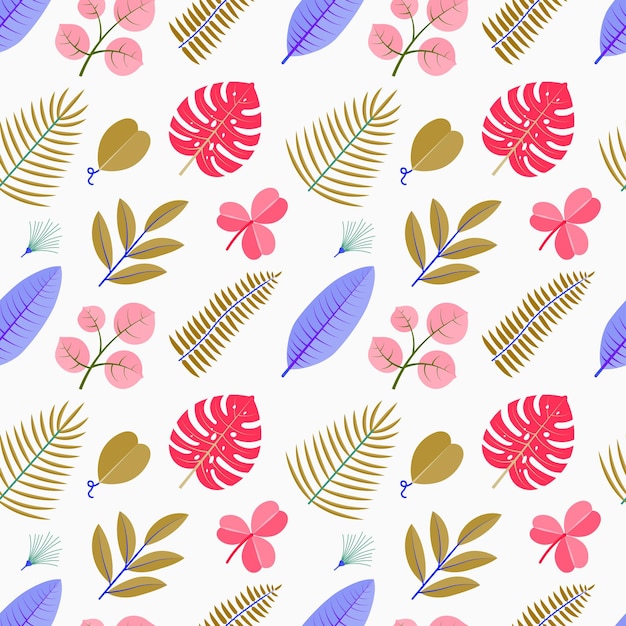 Color seamless pattern with green palm leaves Floral tropical foliage on white background