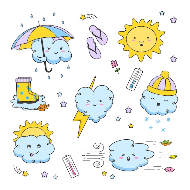 Vector color set weather icons, doodle