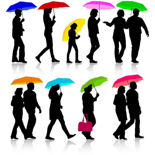 ベクトル 色, シルエット, 人 と 女性, 下に, 傘, ベクトル, illustrat