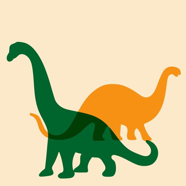 Vector color silhouettes of two dinosaurs vector illustration with risograph print effect