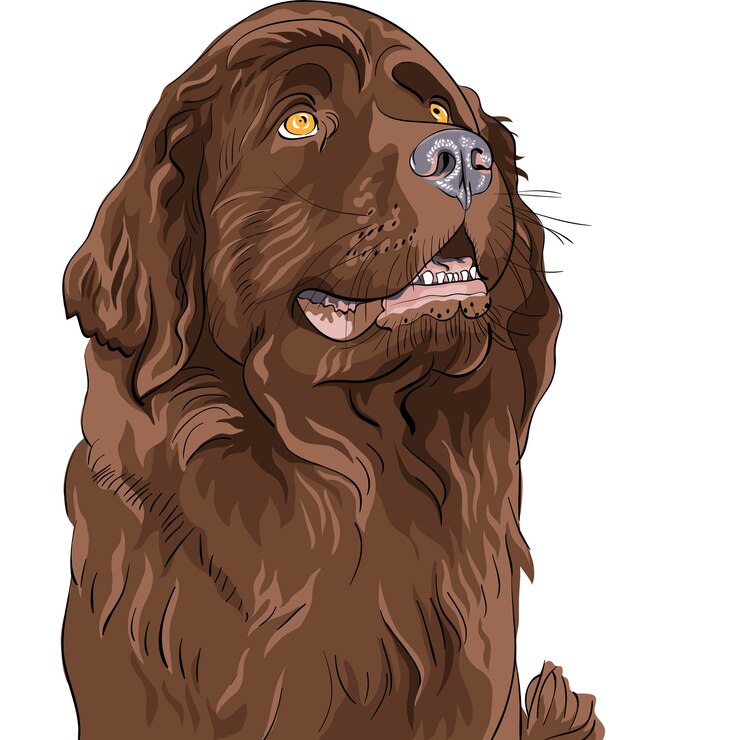 Vector color sketch of the dog newfoundland hound breed sitting