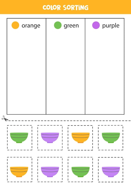 Color sorting for kids Sort bowls by colors Educational worksheet