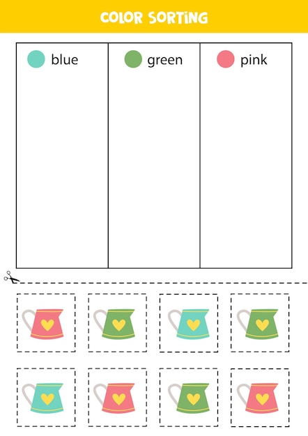 Color sorting for kids Sort watering cans by colors Educational worksheet