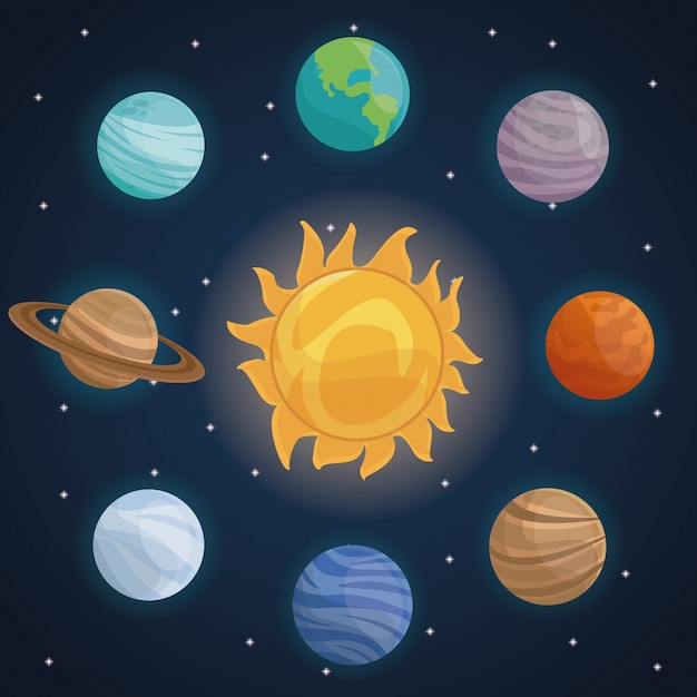 Vector color space landscape background with solar system