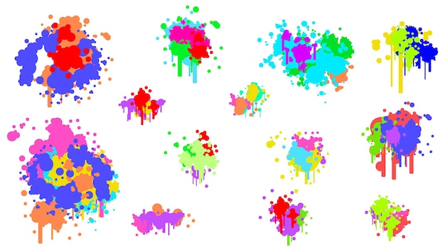 Color Spray Different Set Paint Blot Element Vector Object Brush