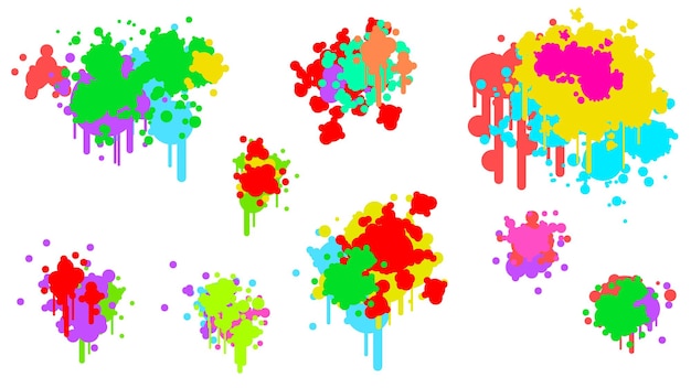 Color Spray Different Set Paint Blot Element Vector Object Brush