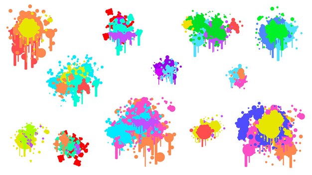 Color spray different set paint blot element vector object brush