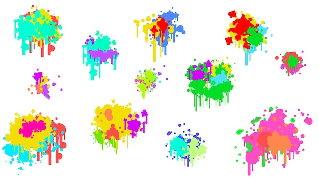 Color Spray Different Set Paint Blot Element Vector Object Brush