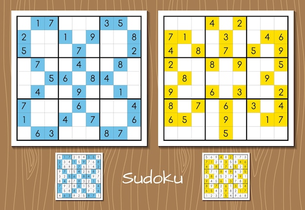 Color sudoku puzzle vector set with answers