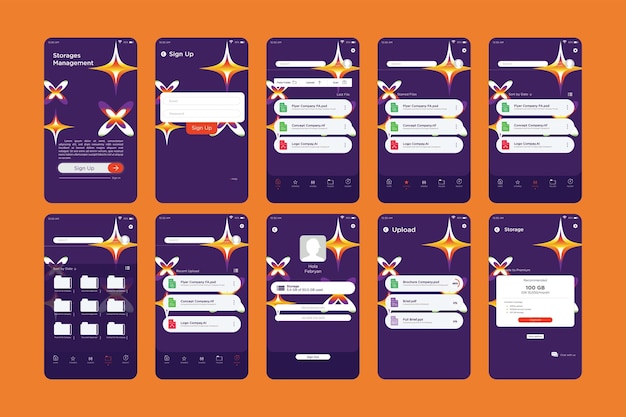 Vector color sunset gradient shapes pattern storage management app ui kit template