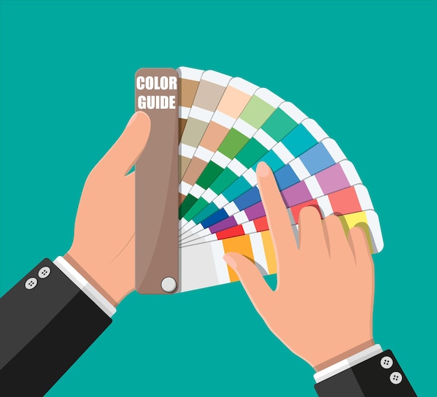 color swatch. color palette guide in hand. colorful scale.