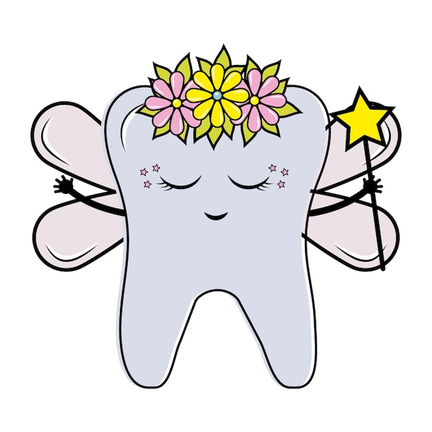 Vector color vector illustration for children kawaii tooth fairy cartoon style