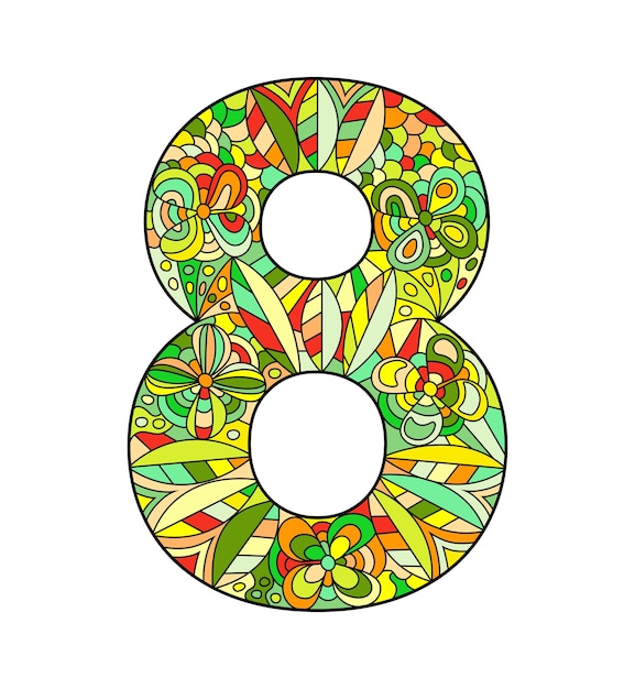 Zentangle 스타일의 숫자 8의 색 벡터 그림
