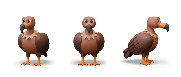 Vector color vulture in 3d style large bird view from different sides
