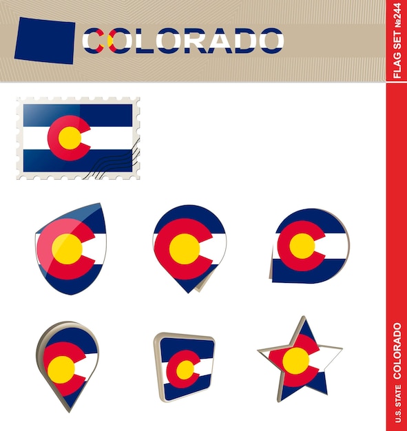 Colorado Flag Set US state Flag Set 244 Vector