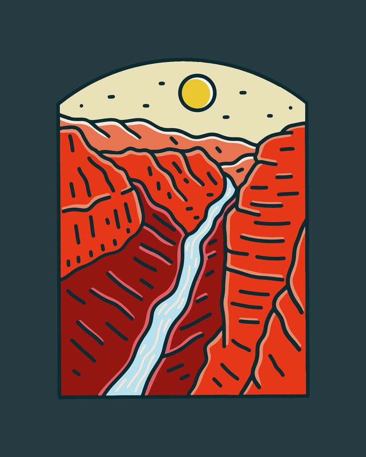 Vector colorado river in grand canyon national park mono line design