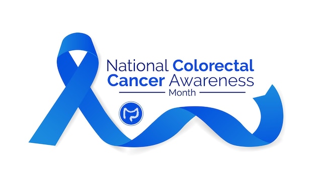 Vector colorectal cancer awareness month is march banner poster card background design with blue ribbon