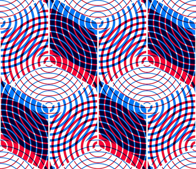 Colored abstract interweave geometric seamless pattern, EPS10. Bright illusory backdrop with three-dimensional intertwine figures. Graphic contemporary covering.