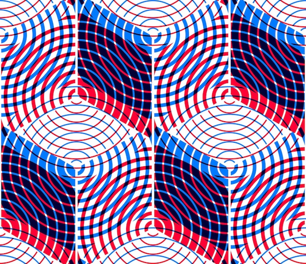 Colored abstract interweave geometric seamless pattern, EPS10. Bright illusory backdrop with three-dimensional intertwine figures. Graphic contemporary covering.