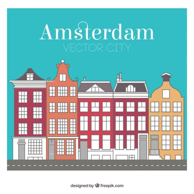 Vector colored amsterdam city buildings